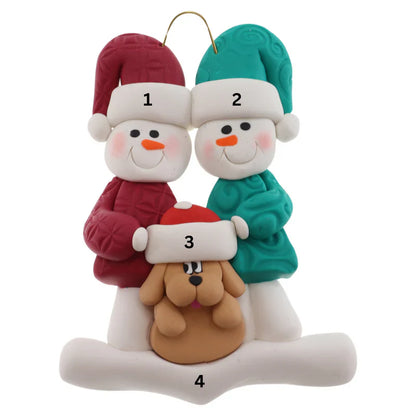 Couple Snowman With Dog Ornaments
