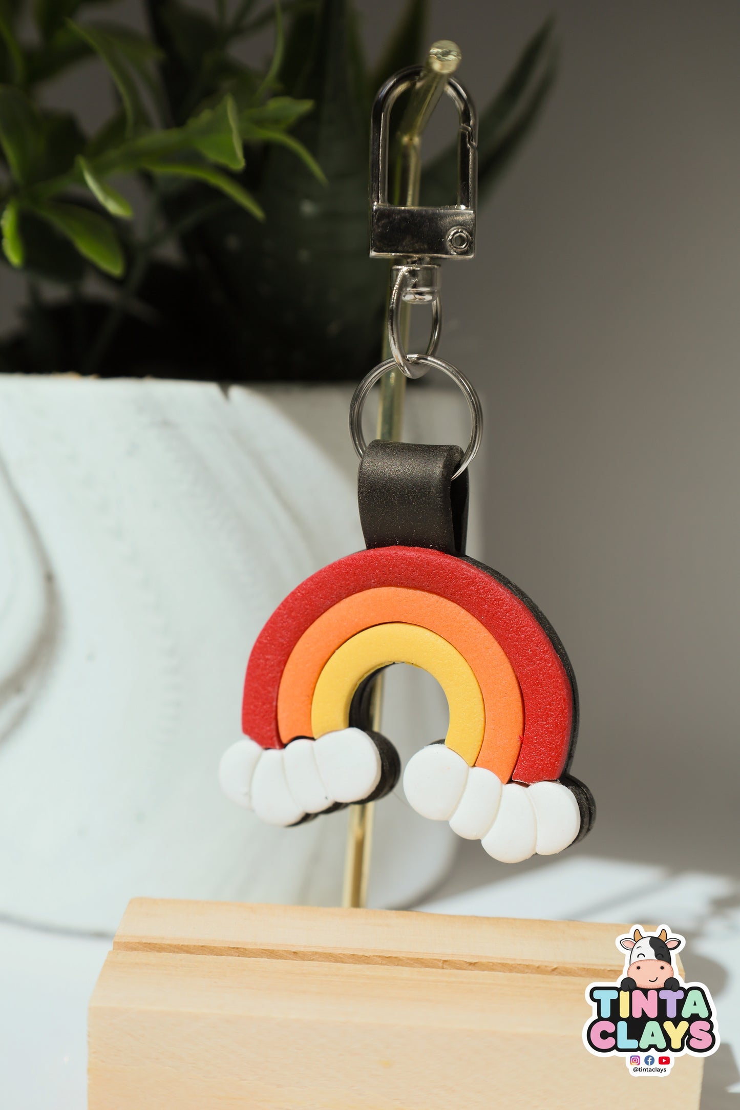 Rainbow Polymer Clay Keychain