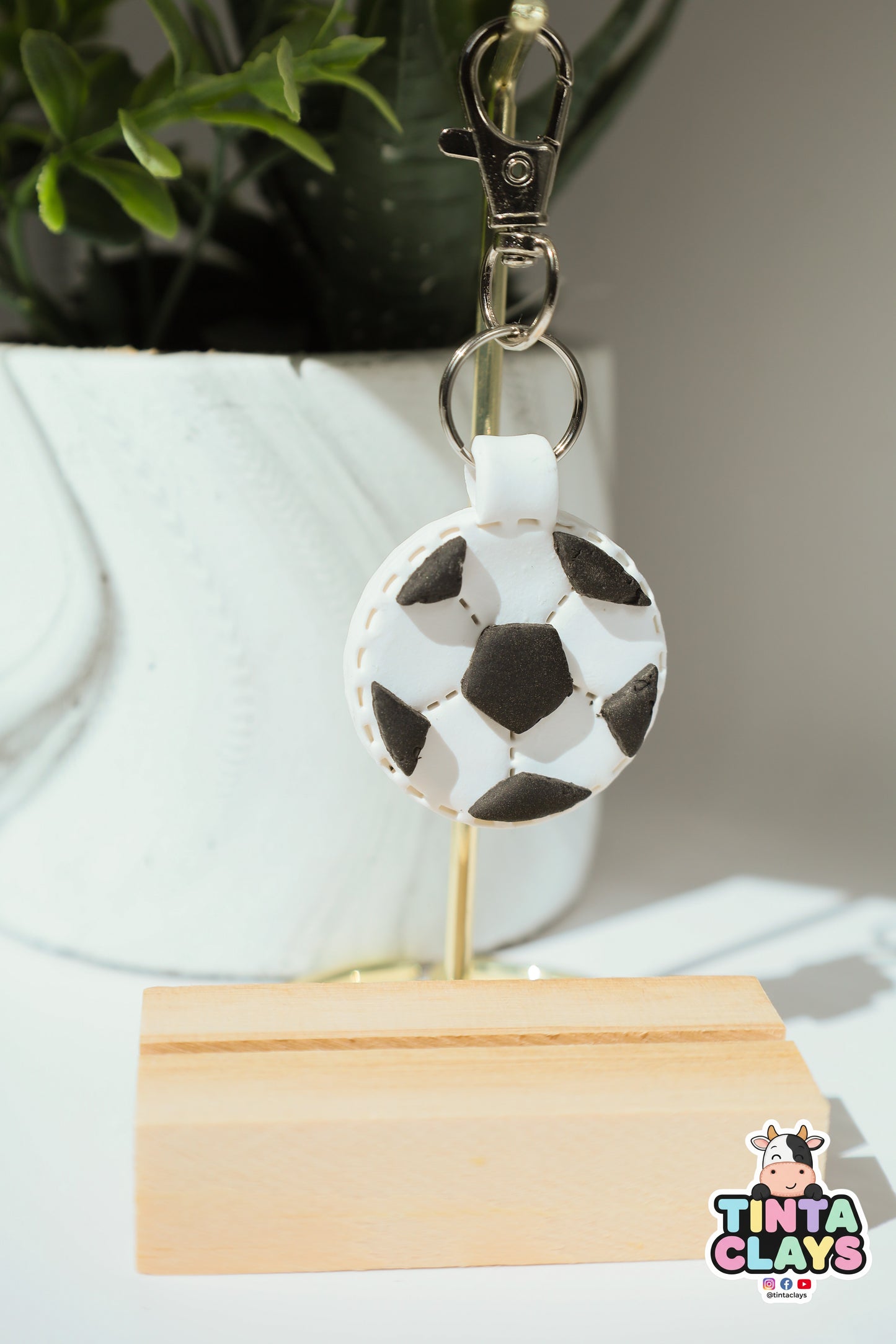 Soccer Ball Polymer Clay Keychain