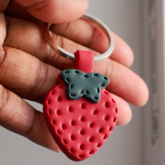 Strawberry Polymer Clay Keychain