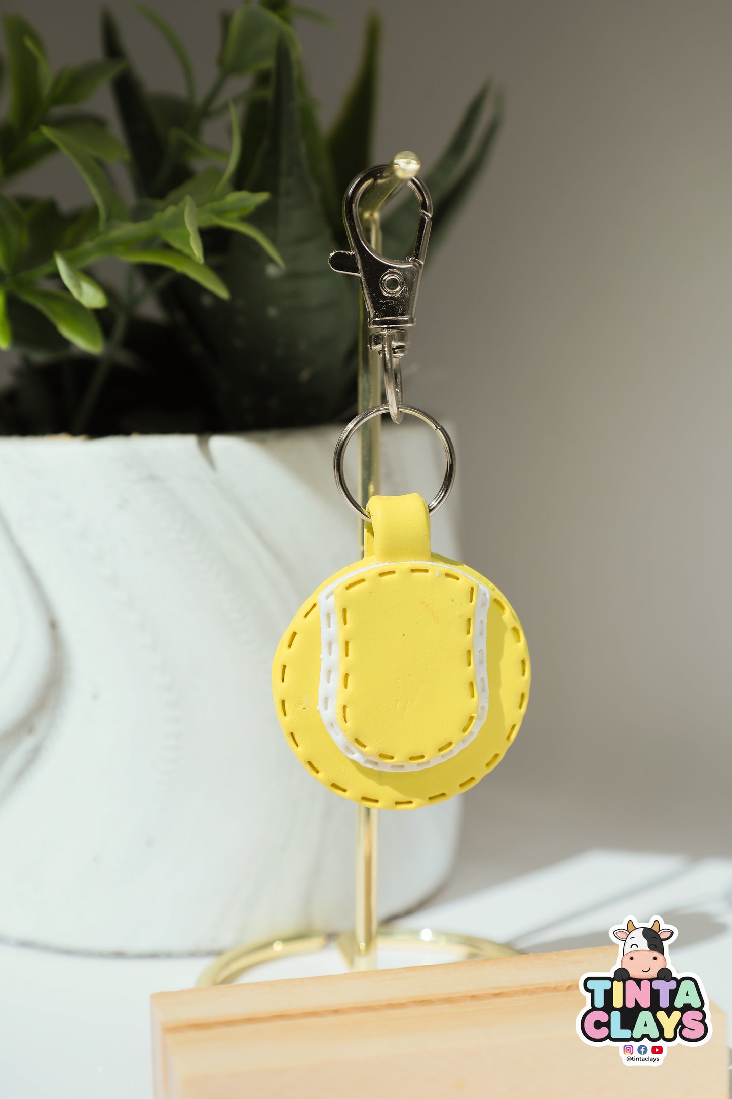 Tennis Ball Polymer Clay Keychain