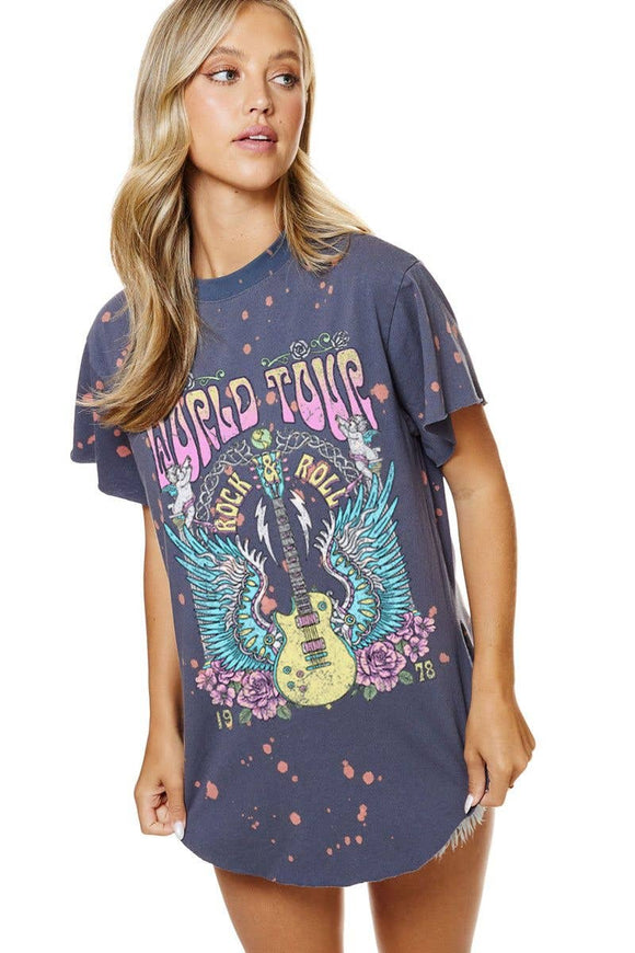 World Tour Rock '&' Roll Graphic Bleached Top
