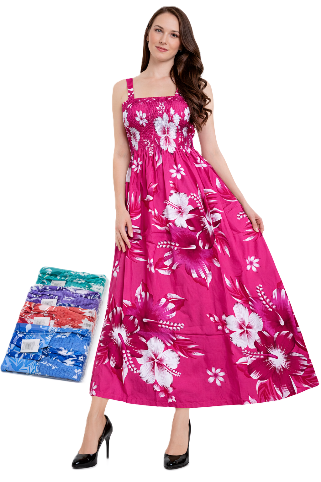 T-DRS34 - Island Hibiscus Floral Maxi Dress
