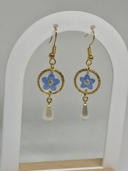 Forget Me Not Flower Pearl Earrings