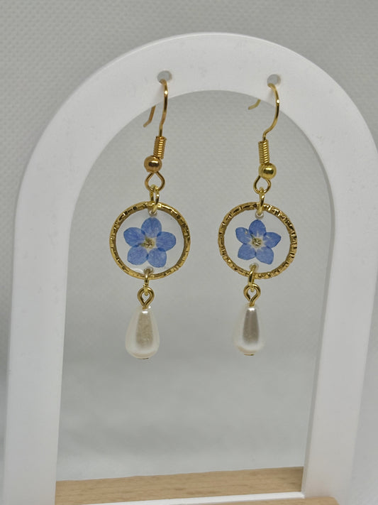 Forget Me Not Flower Pearl Earrings