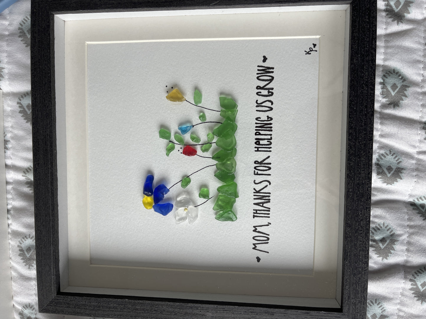Mom Thanks Flowers Sea Glass Framed art