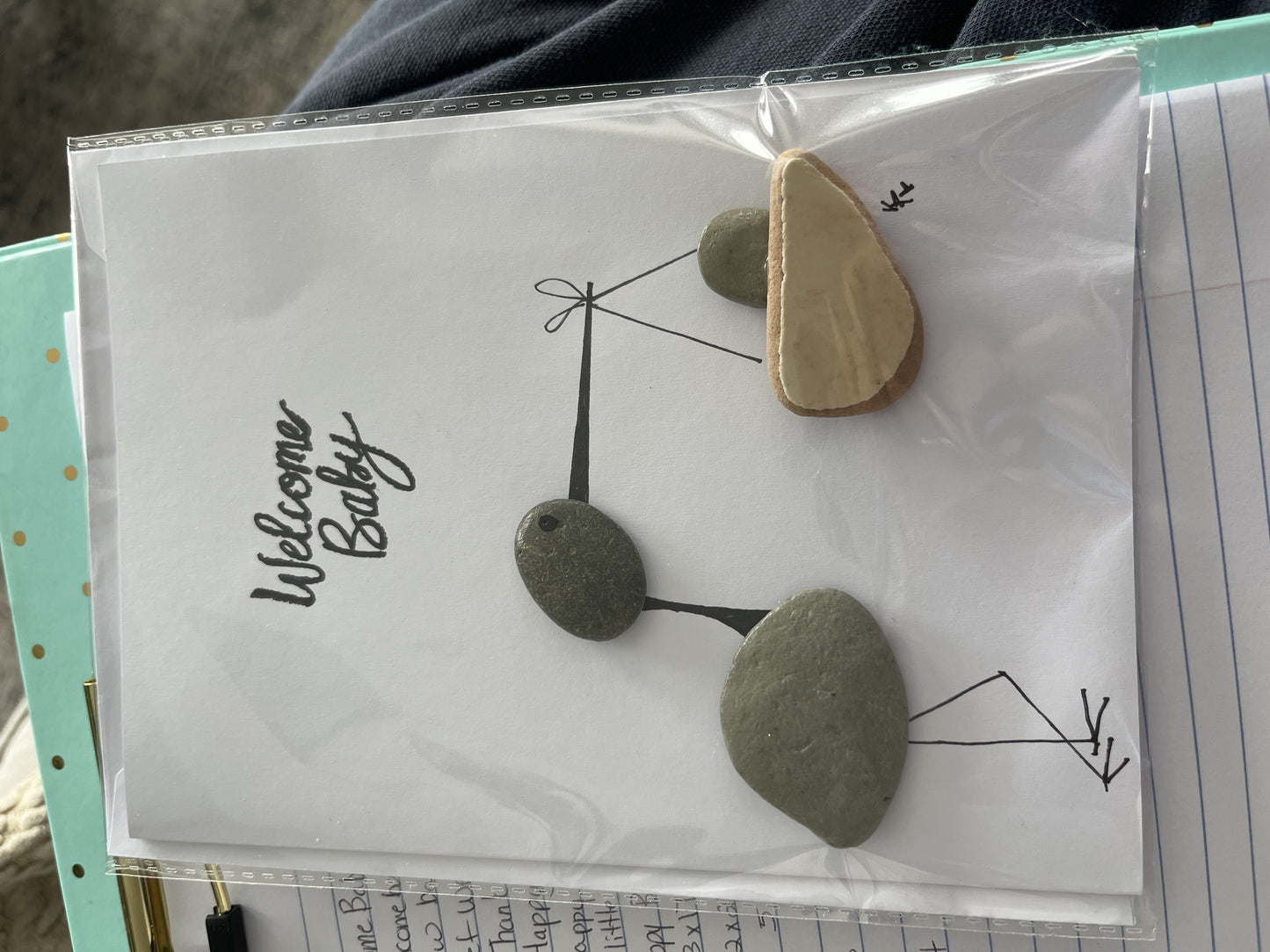 Welcome baby Stork Sea Glass Greeting card