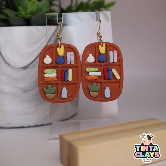 Handmade Brown Bookshelf Earrings