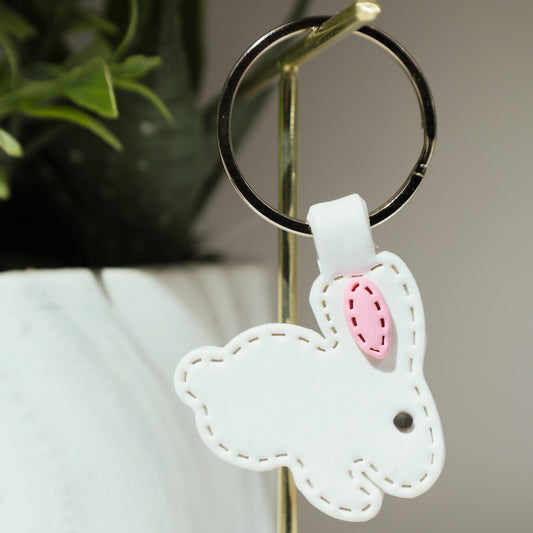 Hoppin’ White Rabbit Polymer Clay Keychain