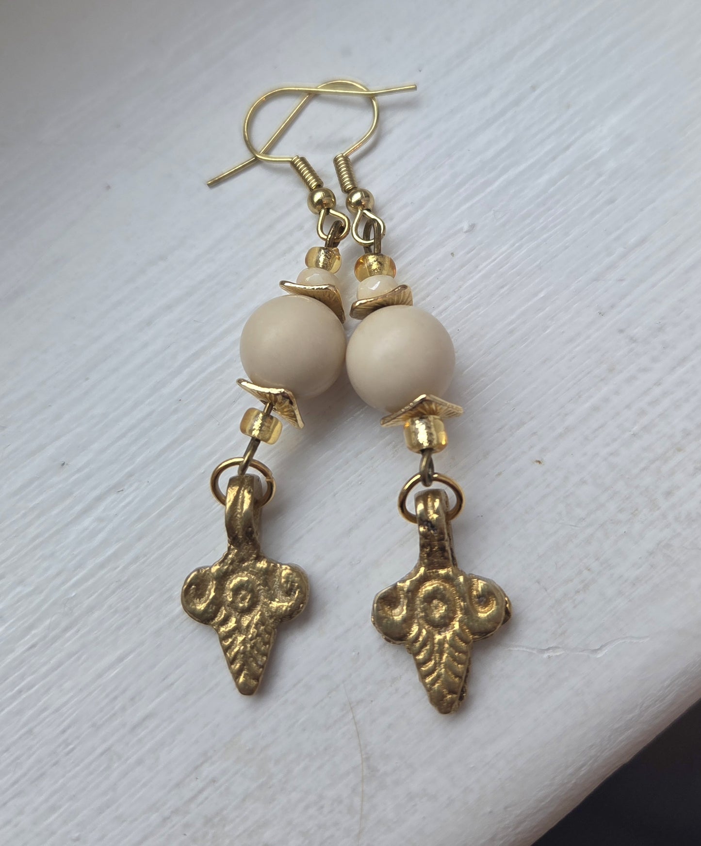 Howlite, Czech Glass and Brass Earrings