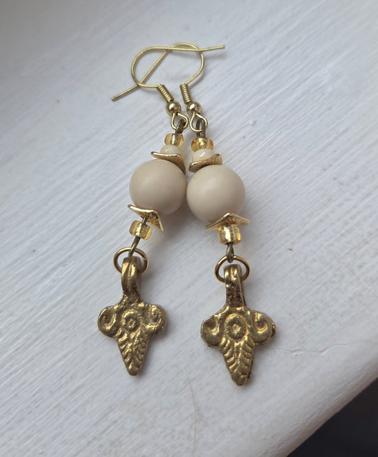 Howlite, Czech Glass and Brass Earrings