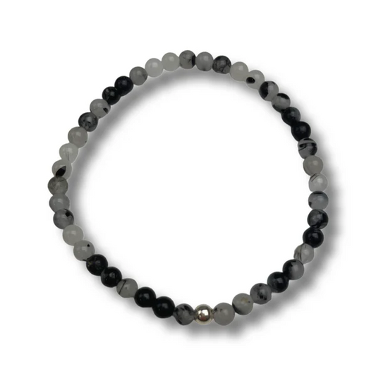 Black Ritulated Quartz Stacker Bracelet