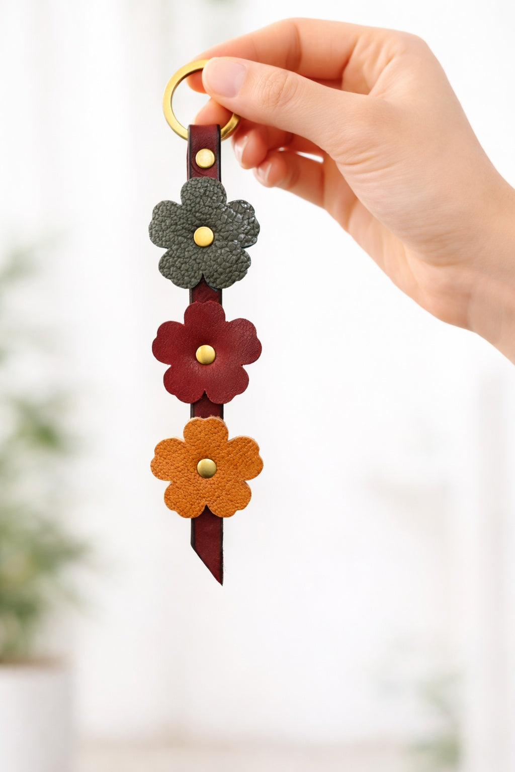 Leather Flower Keychain Bag charm