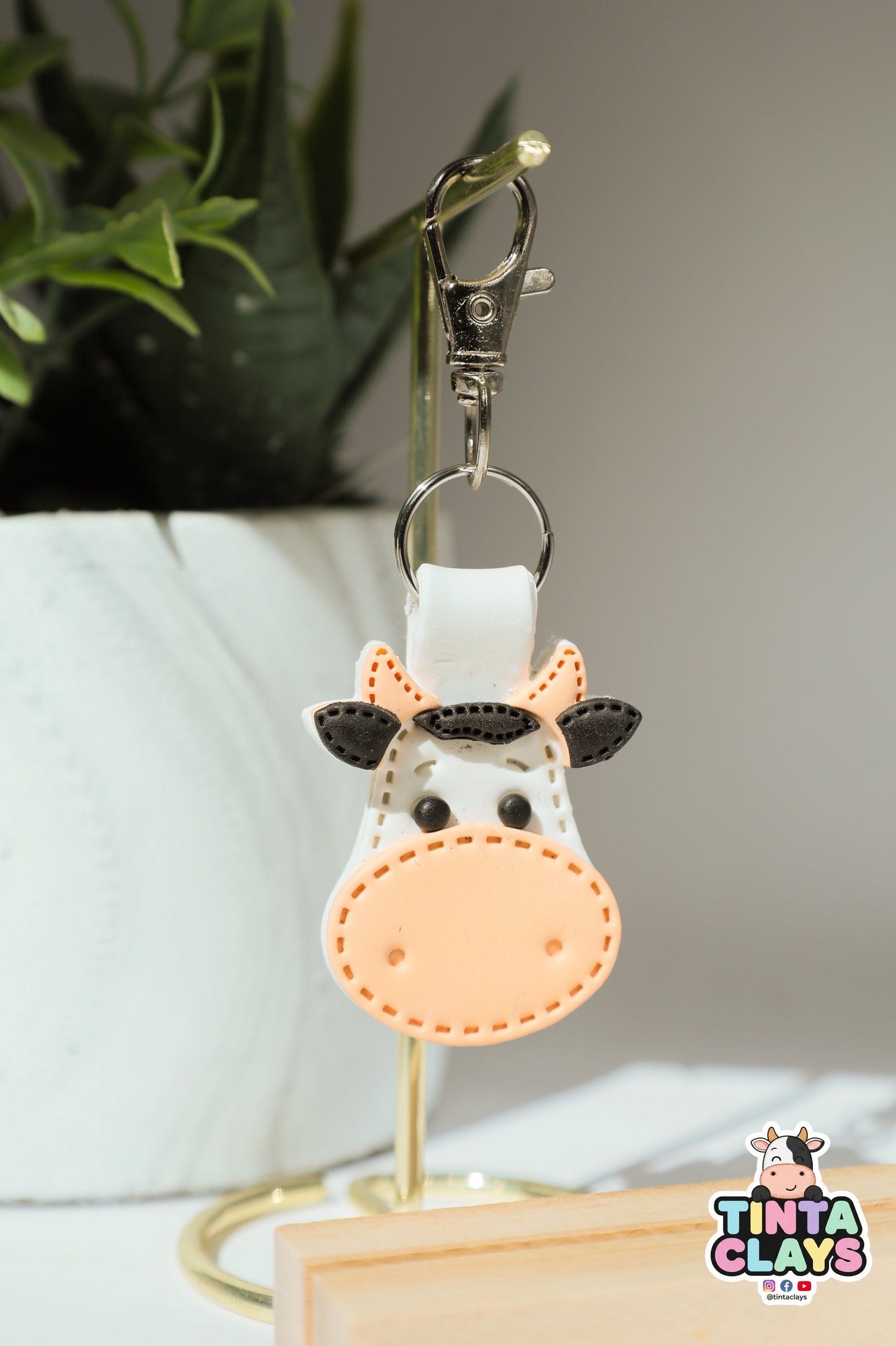 Cow Moo-d for Cuteness Polymer Clay Keychain