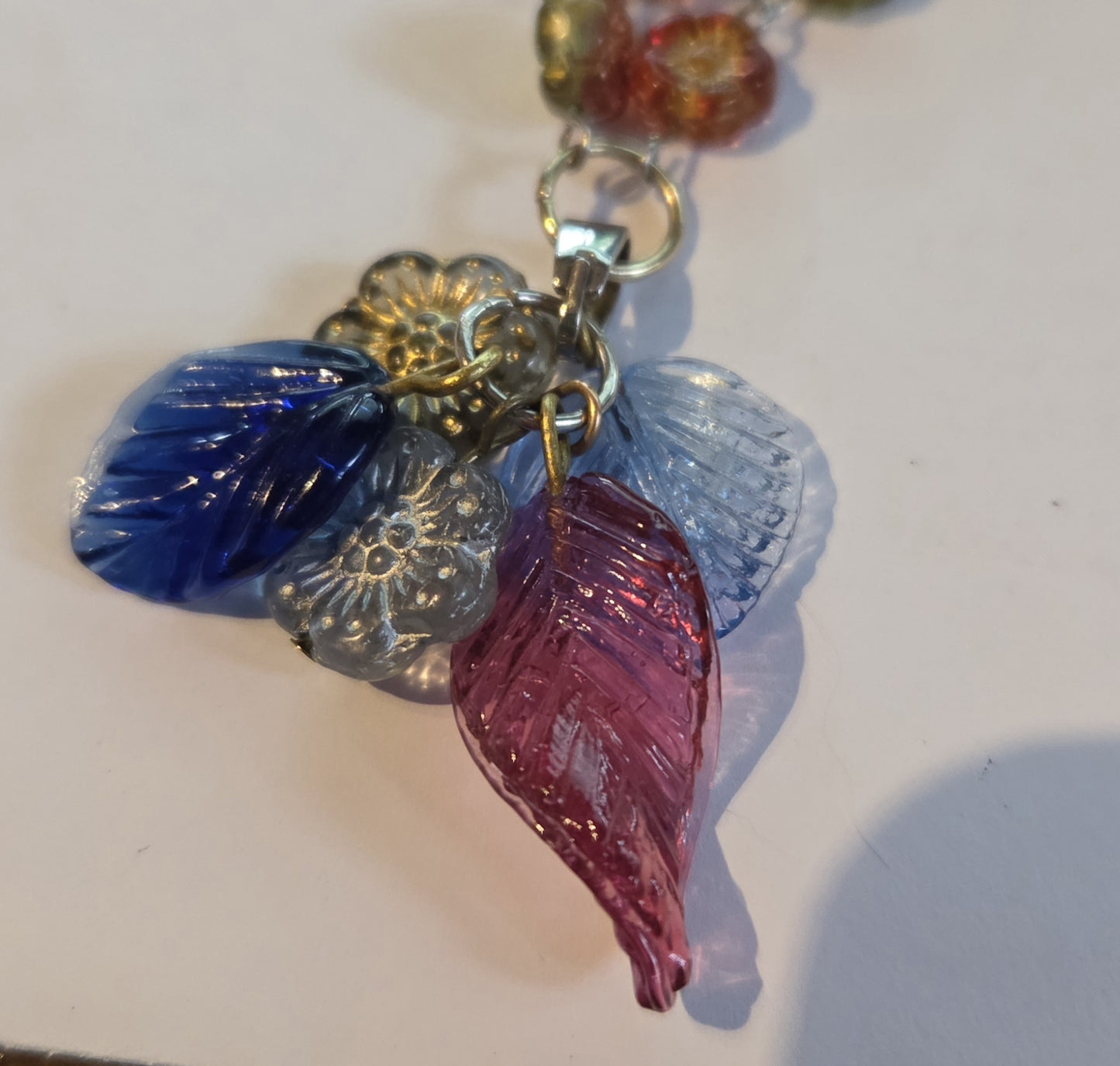 Multicolour Flower and Leaf Czech Glass Necklace