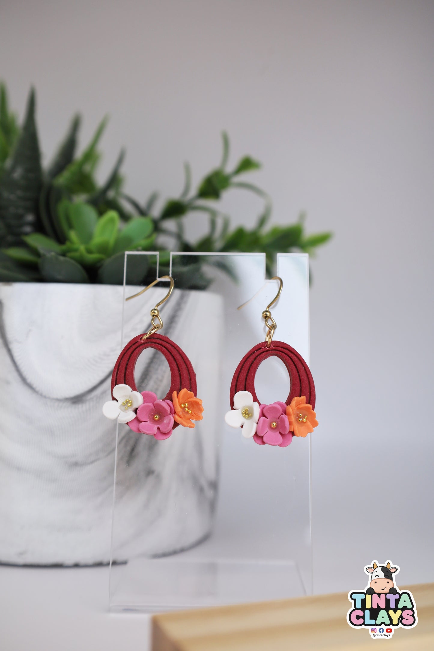 Oval Arch Polymer Clay Dangle Earrings
