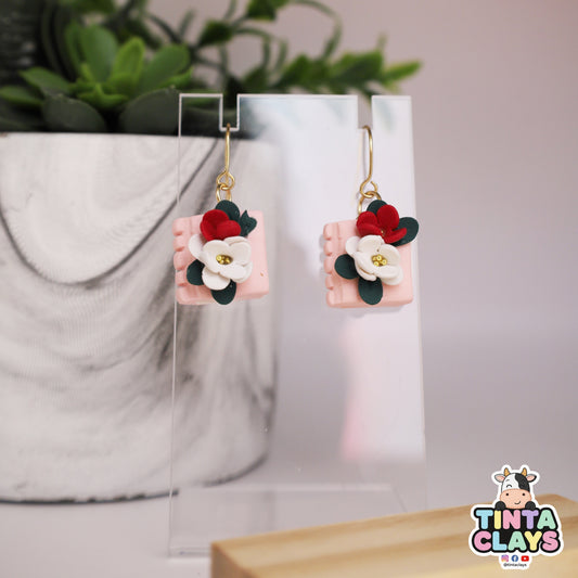 Pink Book with Flowers Polymer Clay Dangle Earrings
