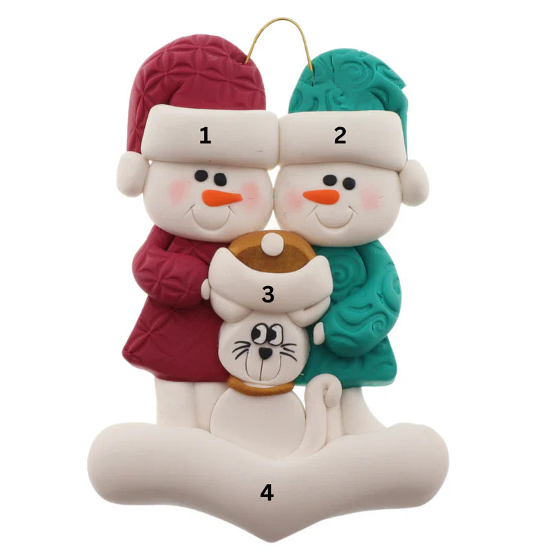 Couple Snowmen With Cat Ornaments