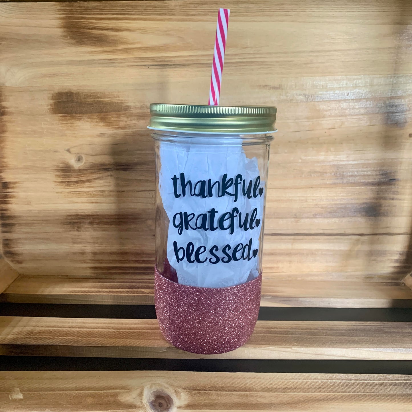 Thankful Grateful Glitter Jar