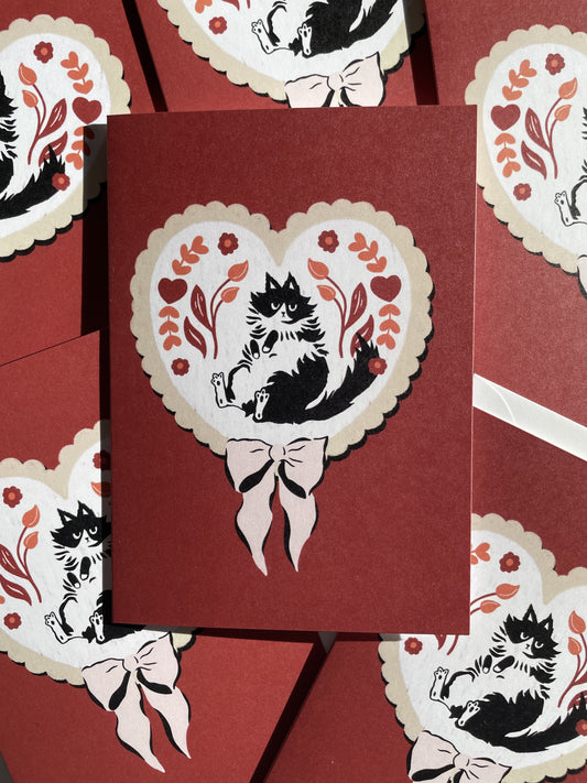 Valentine Cat Greeting Card | Hand-Drawn Blank Card