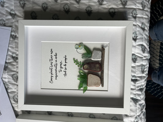 White frame 8x10 seaglass art