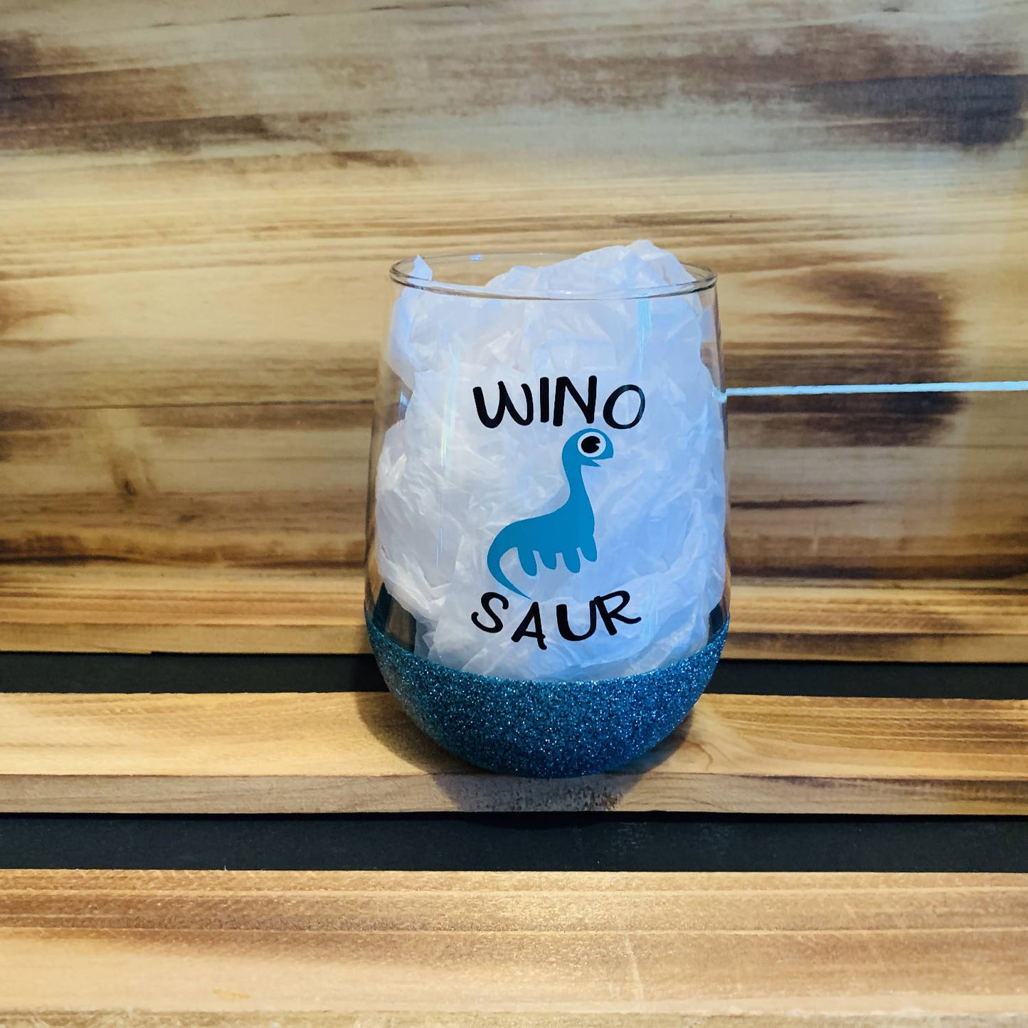 Wino-saur Glitter Stemless - HandmadeSask