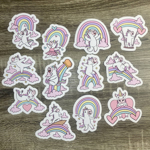 Set of 12 Unicorn & Rainbows 3.75" Vinyl Water Resistant Stickers/Decals - HandmadeSask