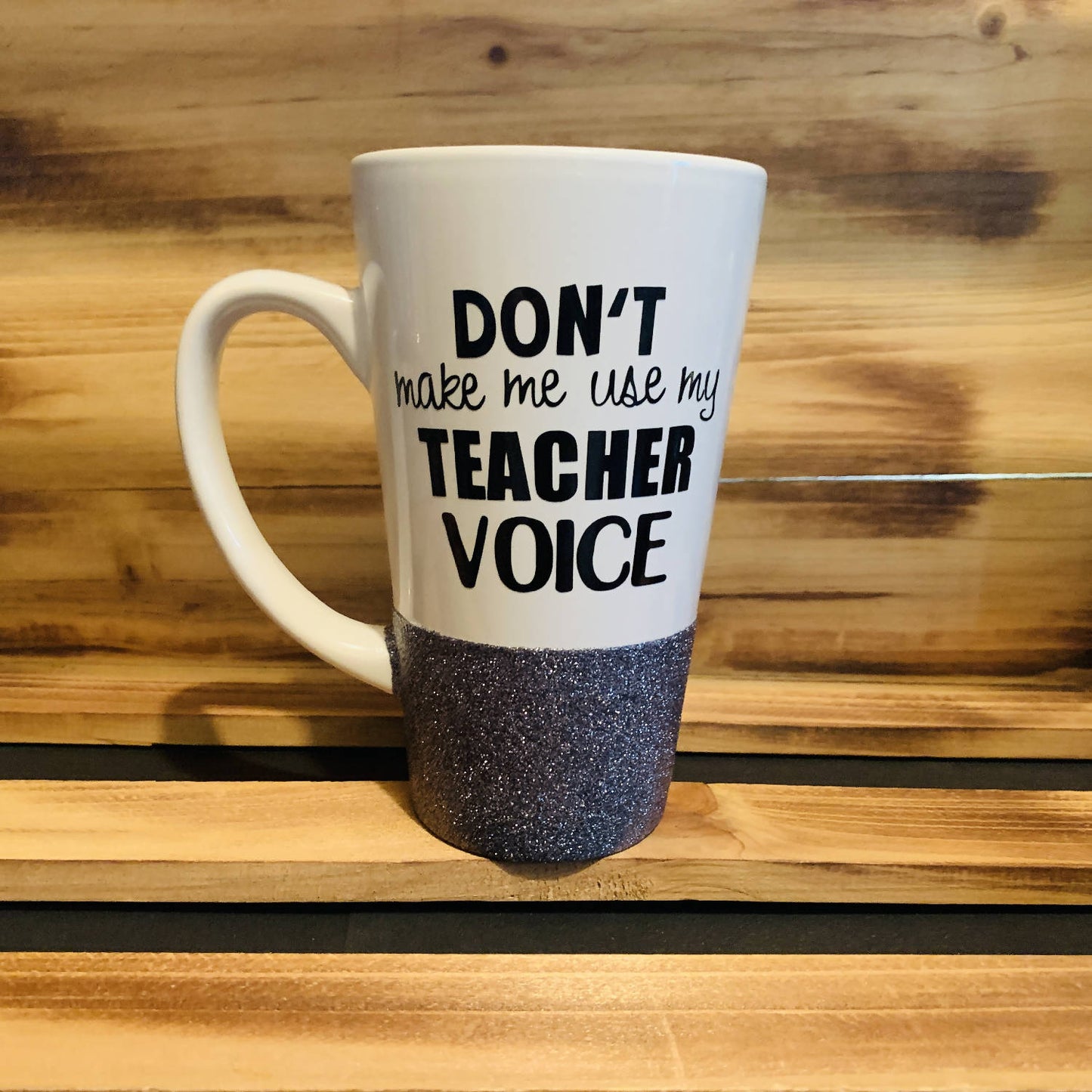 Teacher Voice Glitter Mug - HandmadeSask