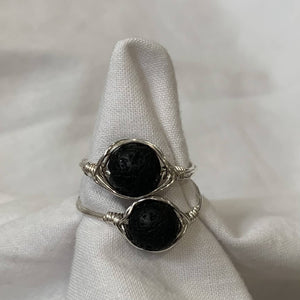 Silver Wrapped Black Lava Ring (24g)