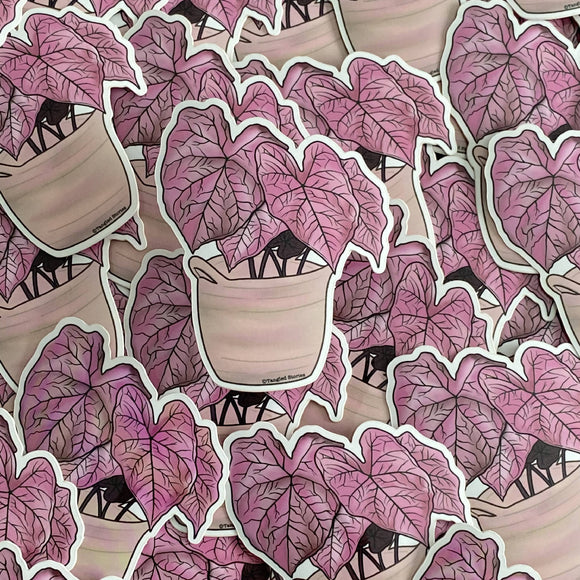 Pink Caladium Waterproof Sticker - HandmadeSask