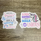 Set of 7 Unicorn & Quote 3.75" Vinyl Water Resistant Stickers/Decals - HandmadeSask