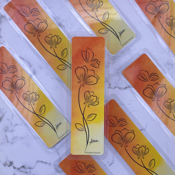 Orange Wispy Florals Laminated Print Bookmark - HandmadeSask