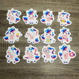 Set of 12 Unicorns Having Fun 3" Vinyl Water Resistant Stickers/Decals - HandmadeSask