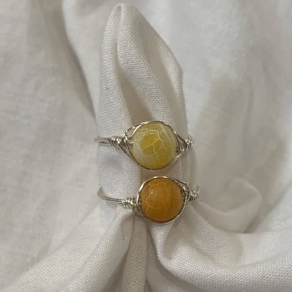 Silver Wrapped Yellow Agate Ring (24g)