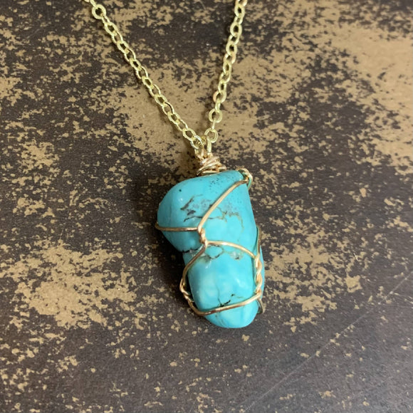 Turquoise Howlite Gold Wrapped Necklace