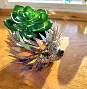 Rainbow Casting Hedgehog Succulent Planter Made With Recycled Discs