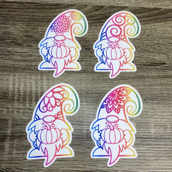 Set of 4 Rainbow Gnome Holding a Pumpkin 4