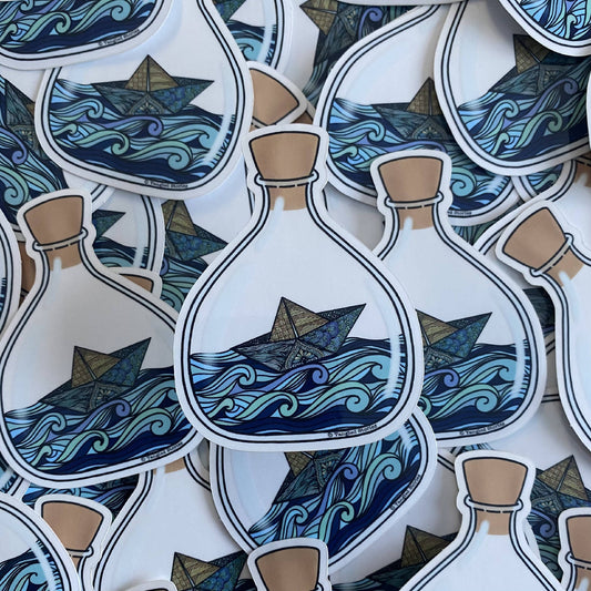 Boat in a Bottle Clear Waterproof Sticker - HandmadeSask