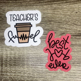 Set of 6 Teacher 3" Vinyl Water Resistant Stickers/Decals - HandmadeSask