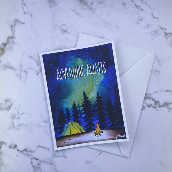 Adventure Awaits (camping) Printed Card - HandmadeSask
