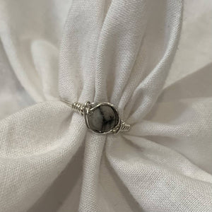 Silver Wrapped Grey Jasper Ring (24g)