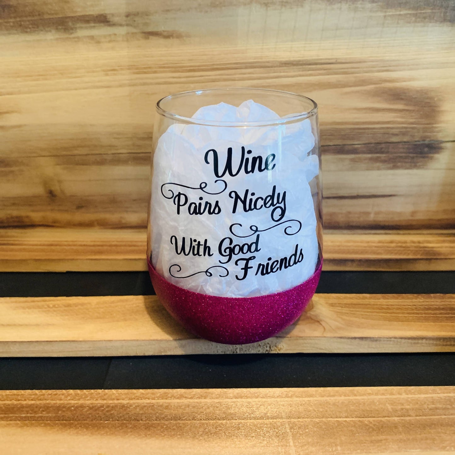 Wine Pairs With Good Friends Glitter Stemless