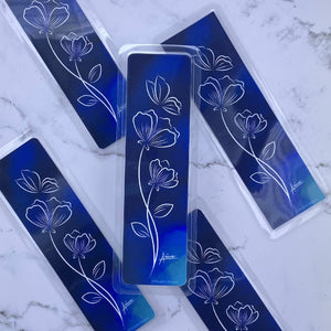 Blue Wispy Florals Laminated Print Bookmark - HandmadeSask