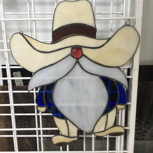 Stained glass cowboy gnome