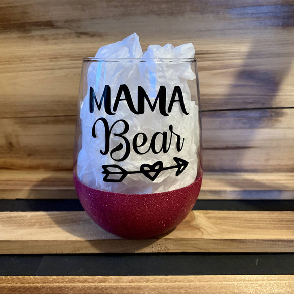 Mama Bear Glitter Stemless