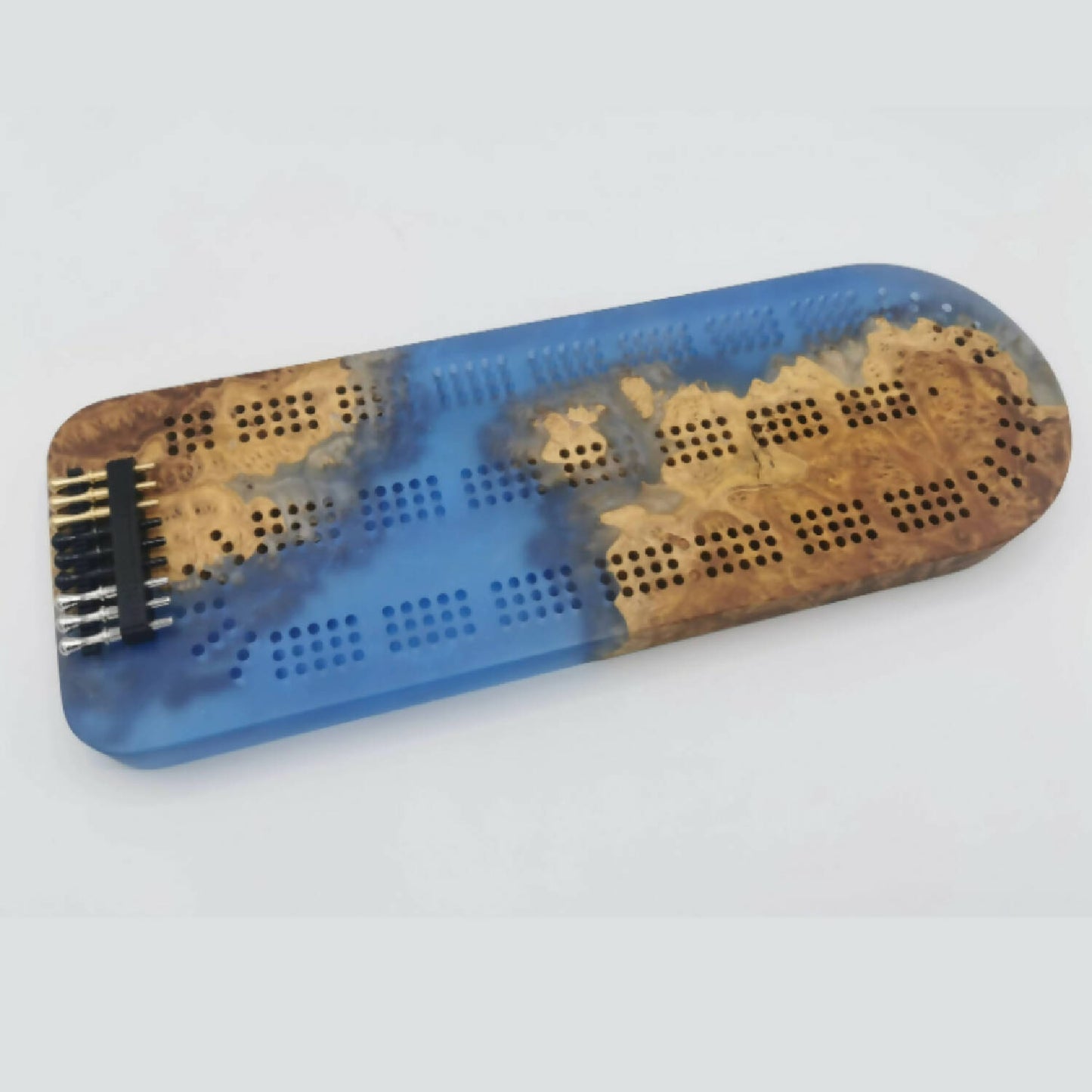 Epoxy and burl cribbage board