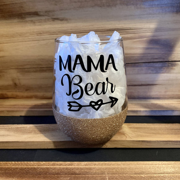 Mama Bear Glitter Stemless