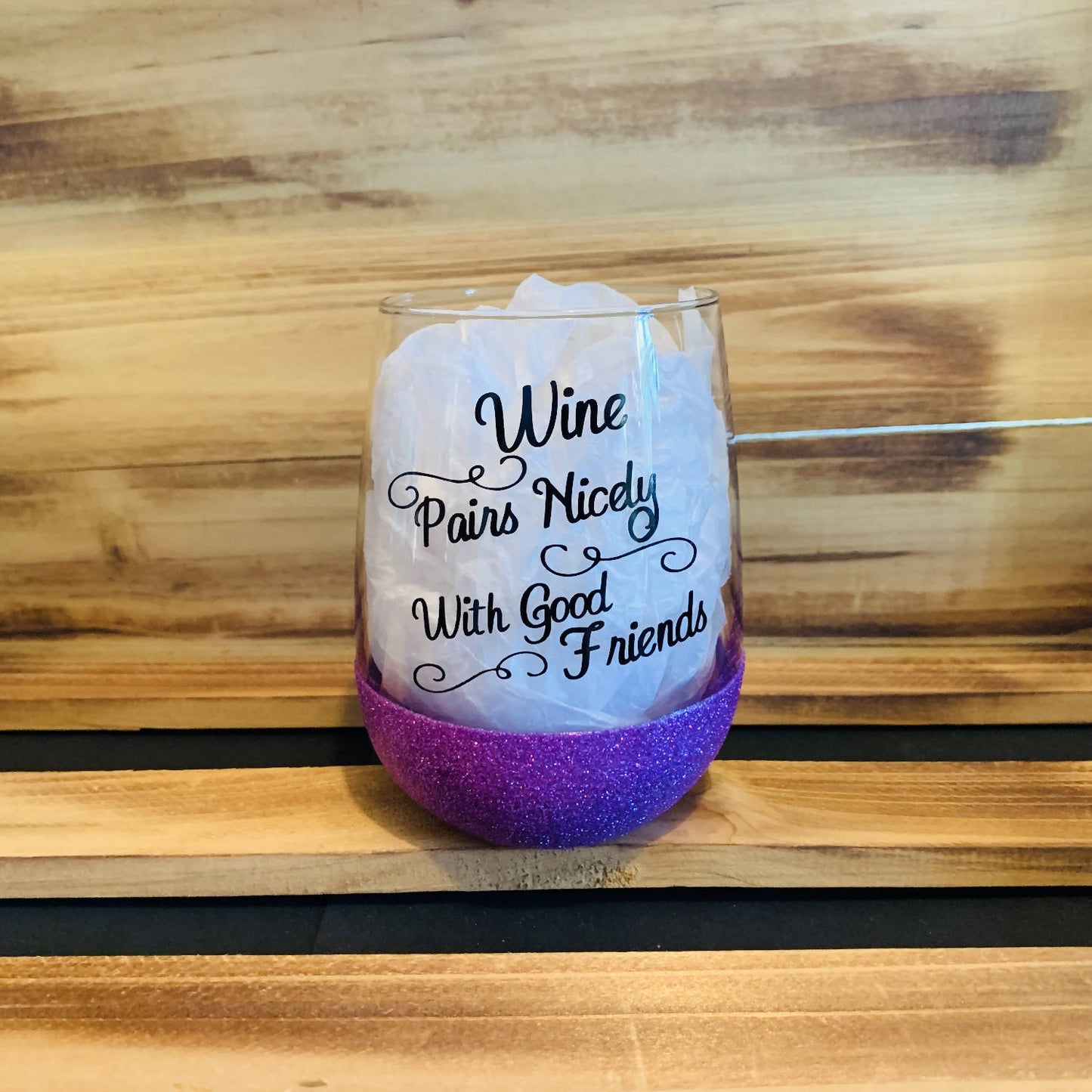 Wine Pairs With Good Friends Glitter Stemless - HandmadeSask