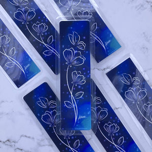 Blue Wispy Florals (with sparkles) Laminated Print Bookmark - HandmadeSask