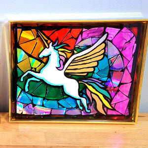 Unicorn/Pegasus Rainbow Mosaic Re-cycled Disc & Resin Art